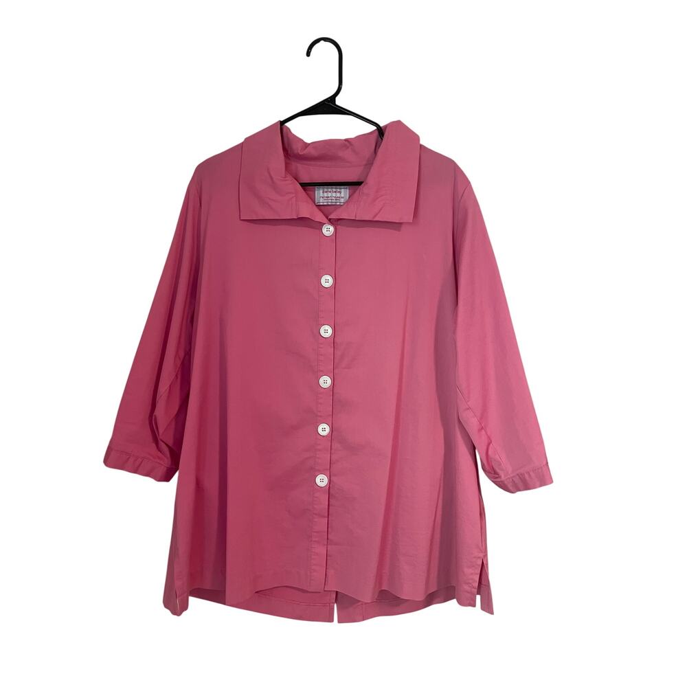 Bubblegum Pink Coastal Grandma Tunic Top Button Back Oversized Beachy Shirt-L/XL